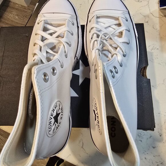 Converse Chuck Taylor All Star Platform WHITE Leather High Top MENS SIZE 10 NEW - Picture 7 of 13